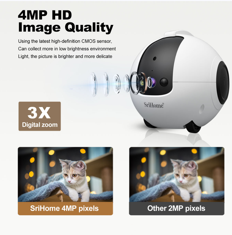 دوربین پت کمرا وای فای Srihome DH013 4MP سری هوم مراقبت از حیوان خانگیتان از هرجا که باشید.دوسال گارانتی اصلی + ۶ ماه خدمات رایگان و ارسال رایگان به سراسر کشور